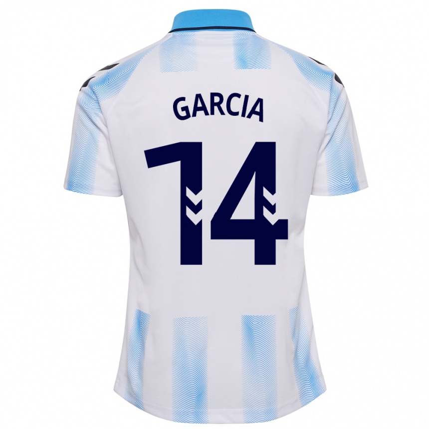 Vyrai Víctor García #14 Balta Mėlyna Namų Marškinėliai 2023/24 T-Shirt