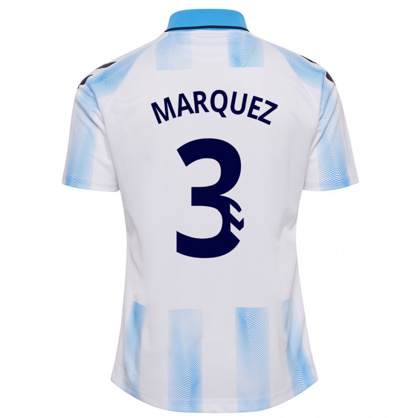 Vyrai David Márquez #3 Balta Mėlyna Namų Marškinėliai 2023/24 T-Shirt