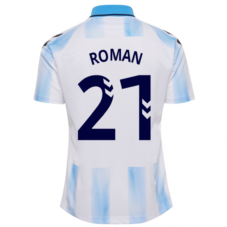 Vyrai Samu Román #21 Balta Mėlyna Namų Marškinėliai 2023/24 T-Shirt