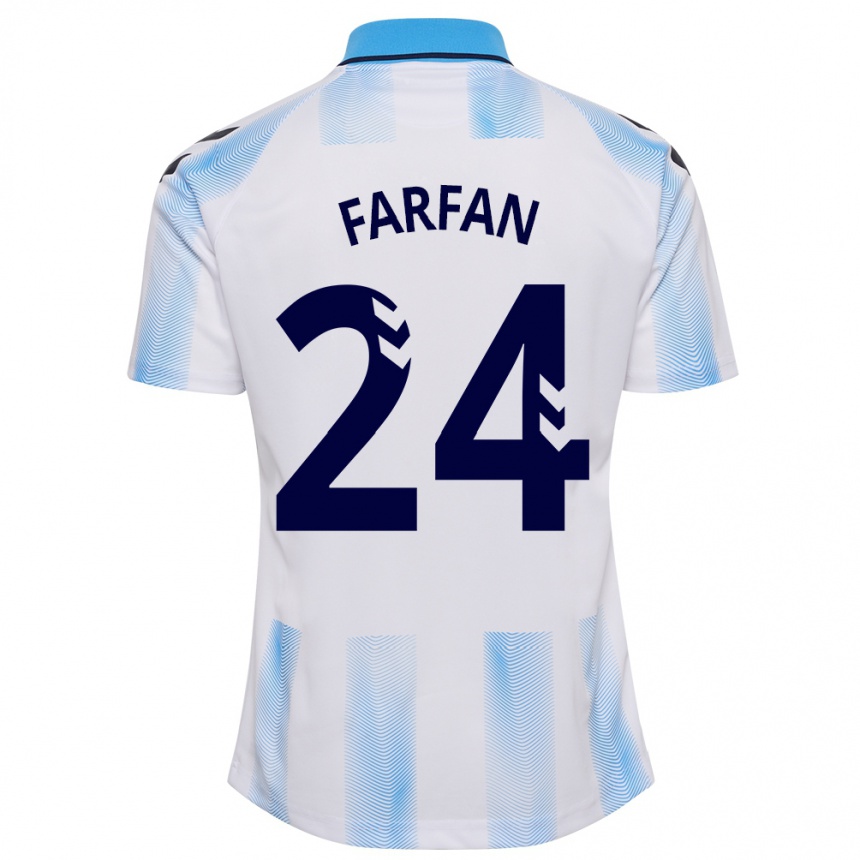 Vyrai María Farfán #24 Balta Mėlyna Namų Marškinėliai 2023/24 T-Shirt