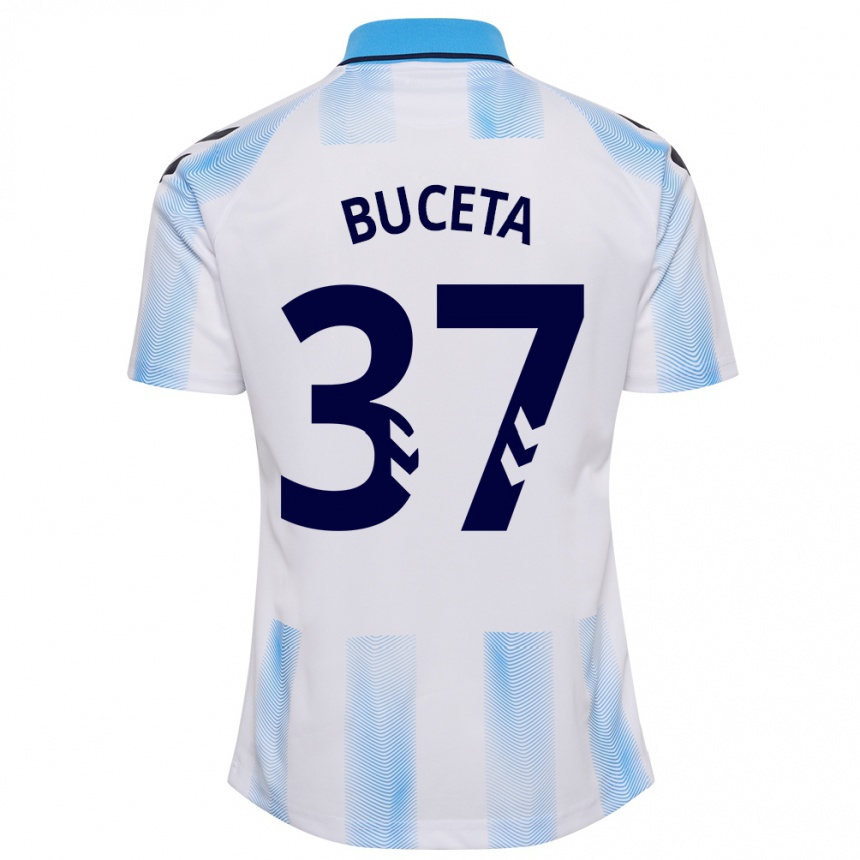 Vyrai Ana Buceta #37 Balta Mėlyna Namų Marškinėliai 2023/24 T-Shirt
