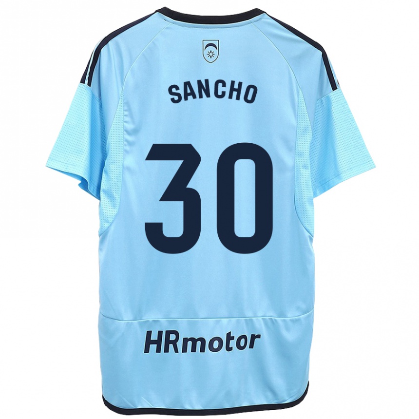 Vyrai Dani Sancho #30 Mėlyna Išvykos Marškinėliai 2023/24 T-Shirt