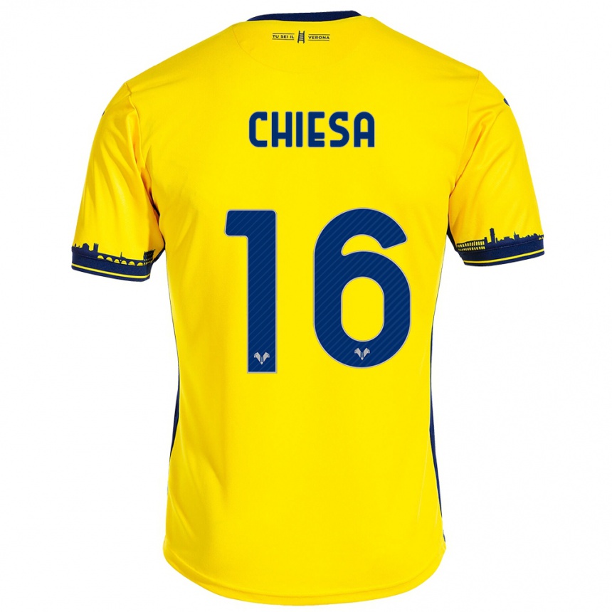 Vyrai Mattia Chiesa #16 Geltona Išvykos Marškinėliai 2023/24 T-Shirt