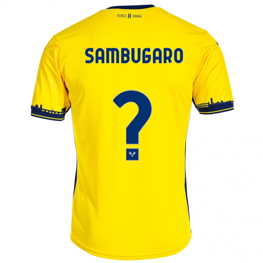 Vyrai Mattia Sambugaro #0 Geltona Išvykos Marškinėliai 2023/24 T-Shirt