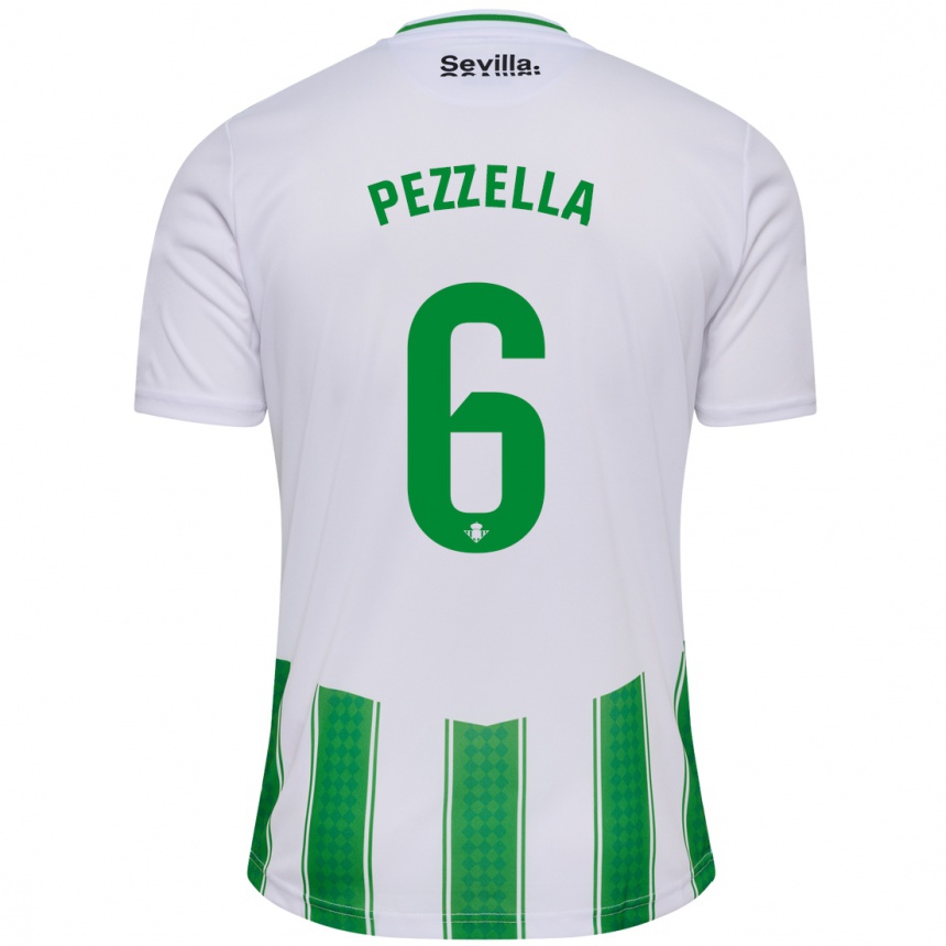 Moteriškas Germán Pezzella #6 Baltas Namų Marškinėliai 2023/24 T-Shirt