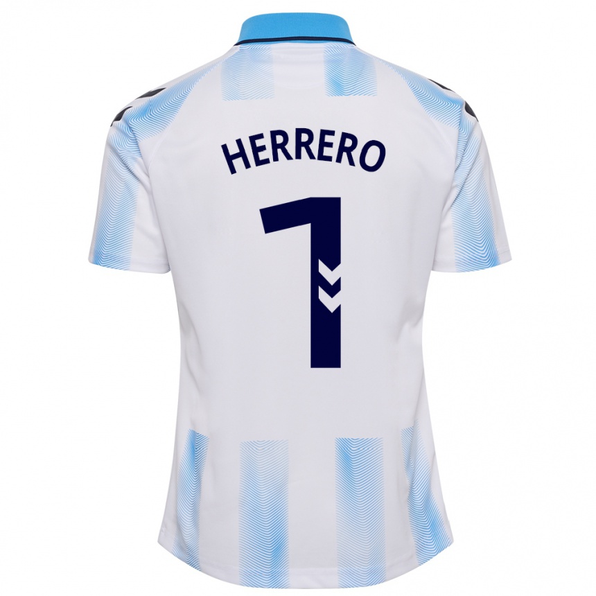Moteriškas Alfonso Herrero #1 Balta Mėlyna Namų Marškinėliai 2023/24 T-Shirt