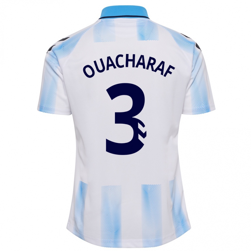 Moteriškas Bilal Ouacharaf #3 Balta Mėlyna Namų Marškinėliai 2023/24 T-Shirt