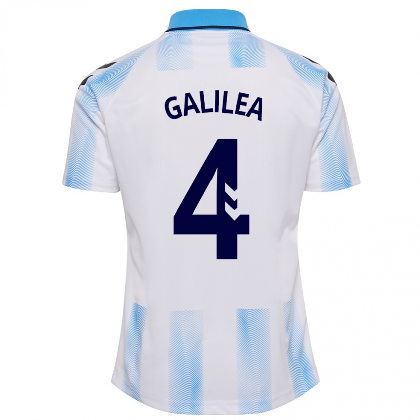 Moteriškas Einar Galilea #4 Balta Mėlyna Namų Marškinėliai 2023/24 T-Shirt