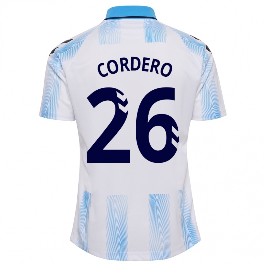 Moteriškas Antonio Cordero #26 Balta Mėlyna Namų Marškinėliai 2023/24 T-Shirt