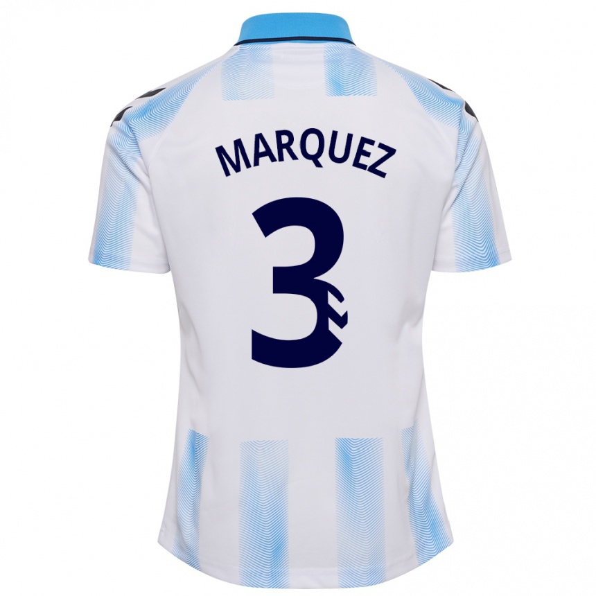 Moteriškas David Márquez #3 Balta Mėlyna Namų Marškinėliai 2023/24 T-Shirt