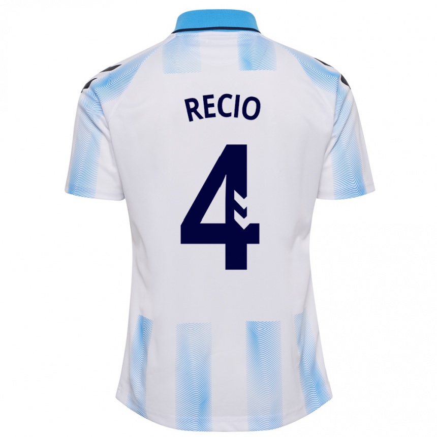 Moteriškas Ángel Recio #4 Balta Mėlyna Namų Marškinėliai 2023/24 T-Shirt