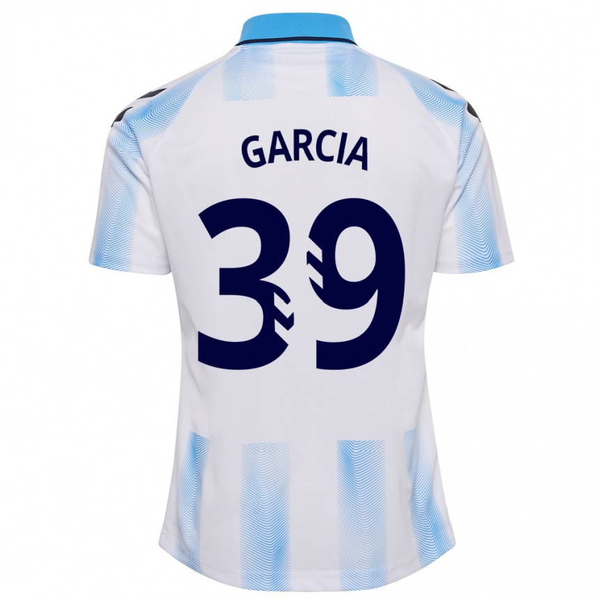 Moteriškas Claudia García #39 Balta Mėlyna Namų Marškinėliai 2023/24 T-Shirt