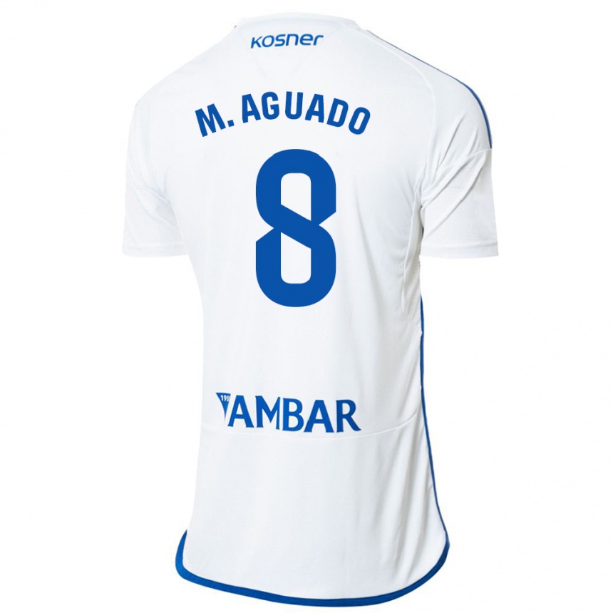 Moteriškas Marc Aguado #8 Baltas Namų Marškinėliai 2023/24 T-Shirt