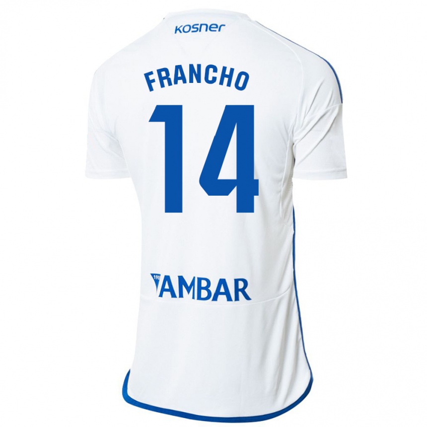 Moteriškas Francho Serrano #14 Baltas Namų Marškinėliai 2023/24 T-Shirt