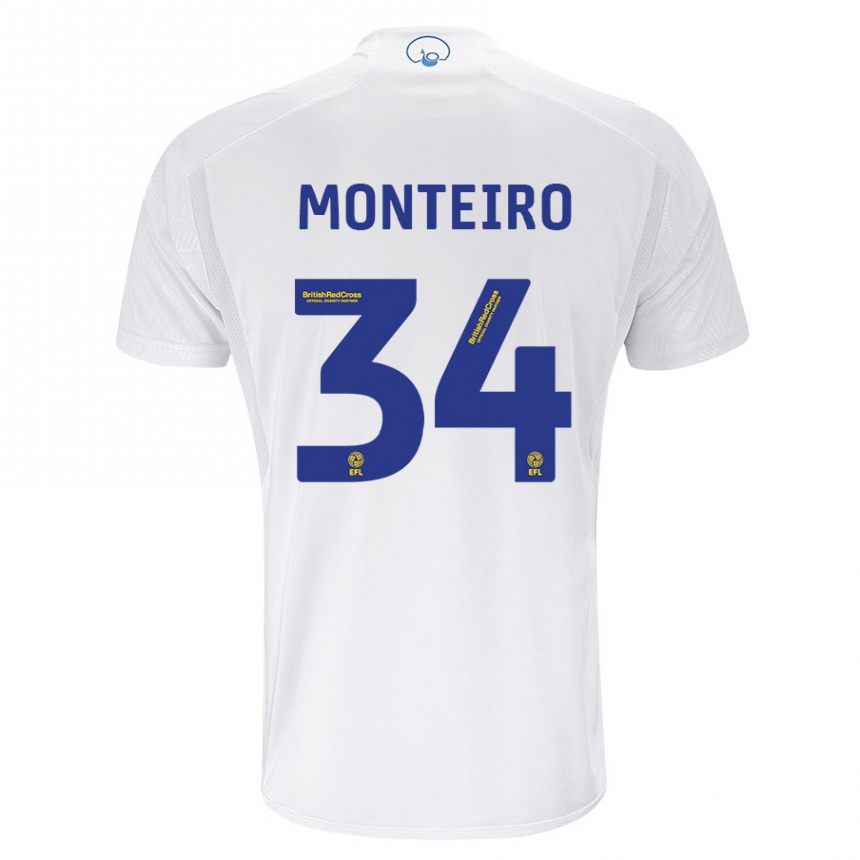 Moteriškas Diogo Monteiro #34 Baltas Namų Marškinėliai 2023/24 T-Shirt