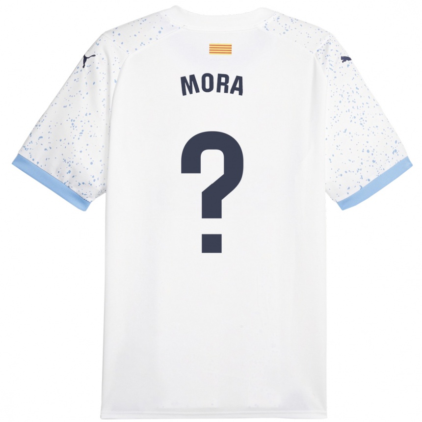 Moteriškas Adrià Mora #0 Baltas Išvykos Marškinėliai 2023/24 T-Shirt