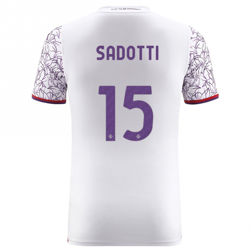 Moteriškas Edoardo Sadotti #15 Baltas Išvykos Marškinėliai 2023/24 T-Shirt