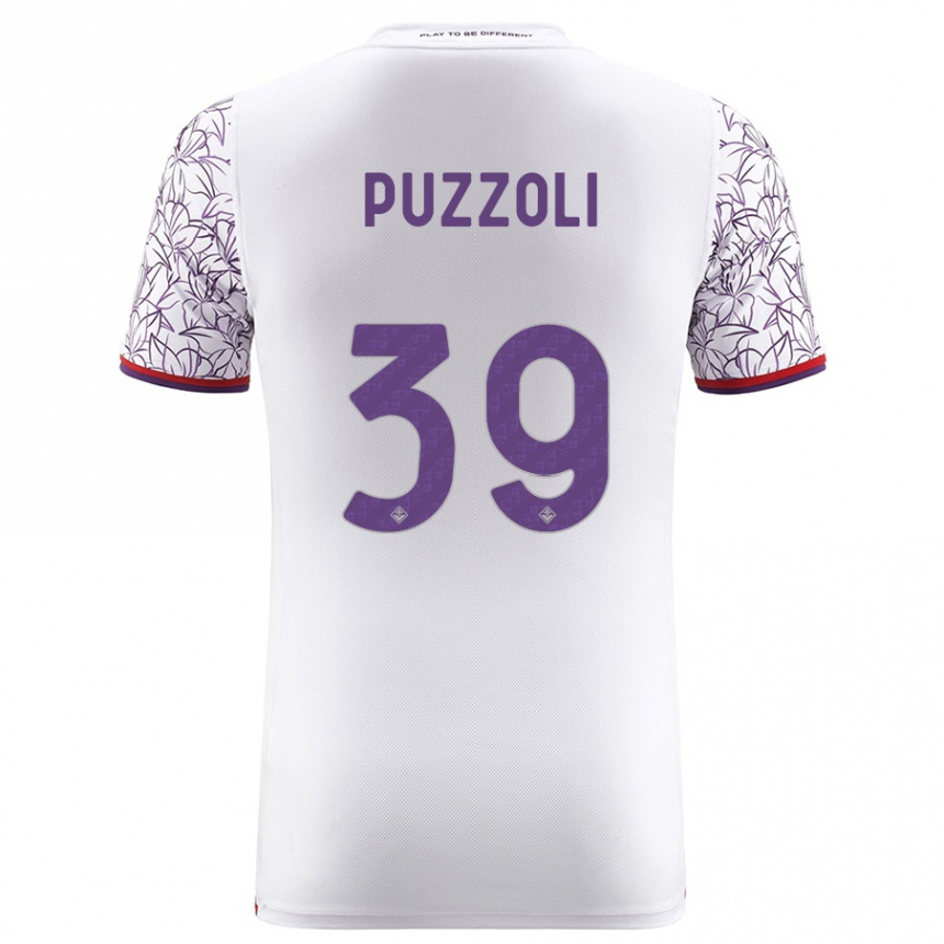 Moteriškas Giorgio Puzzoli #39 Baltas Išvykos Marškinėliai 2023/24 T-Shirt