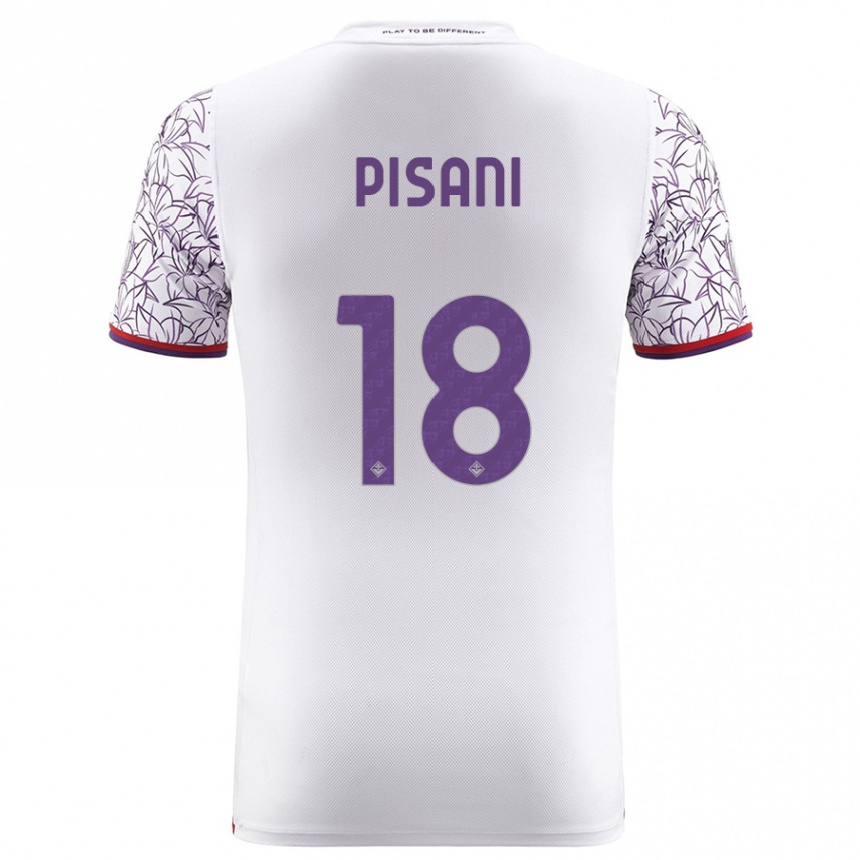 Moteriškas Diego Pisani #18 Baltas Išvykos Marškinėliai 2023/24 T-Shirt