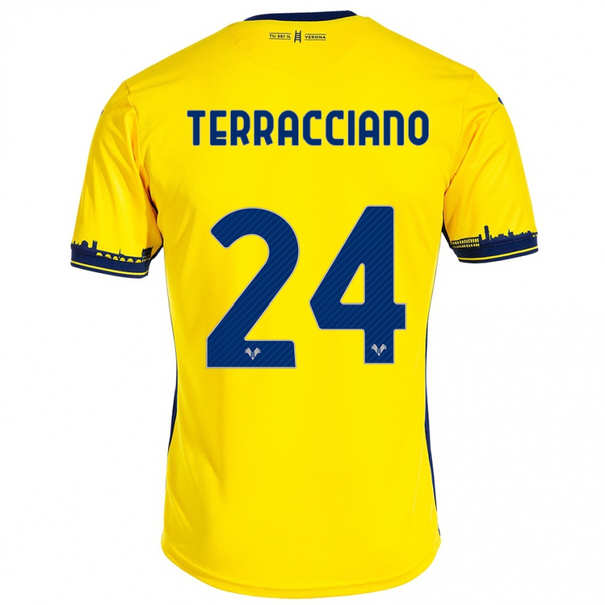Moteriškas Filippo Terracciano #24 Geltona Išvykos Marškinėliai 2023/24 T-Shirt