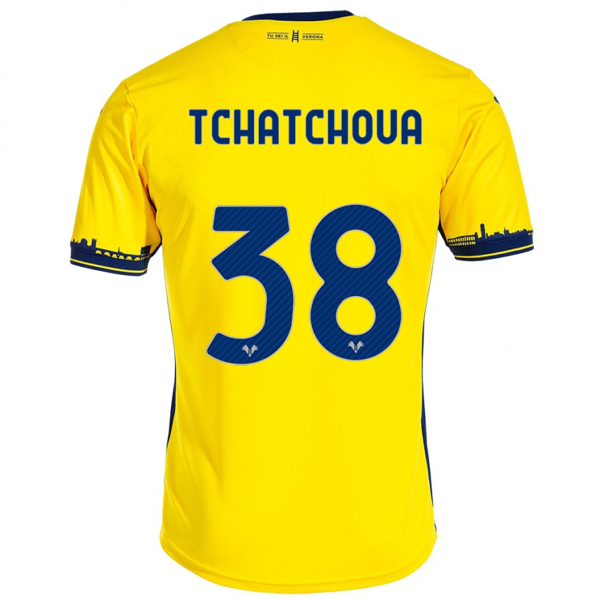 Moteriškas Jackson Tchatchoua #38 Geltona Išvykos Marškinėliai 2023/24 T-Shirt