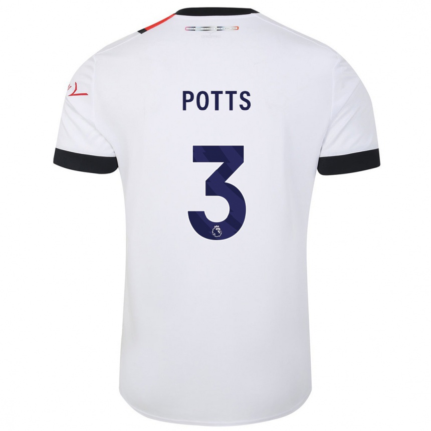 Moteriškas Dan Potts #3 Baltas Išvykos Marškinėliai 2023/24 T-Shirt