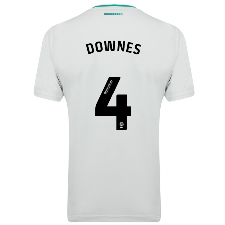 Moteriškas Flynn Downes #4 Baltas Išvykos Marškinėliai 2023/24 T-Shirt