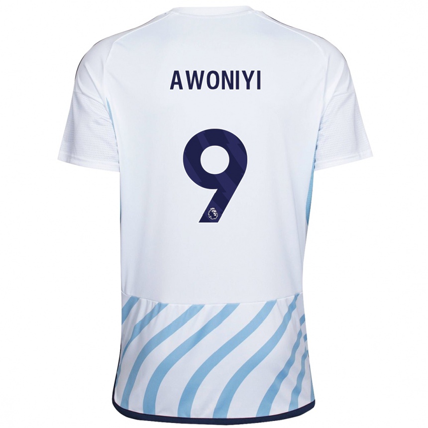 Moteriškas Taiwo Awoniyi #9 Balta Mėlyna Išvykos Marškinėliai 2023/24 T-Shirt