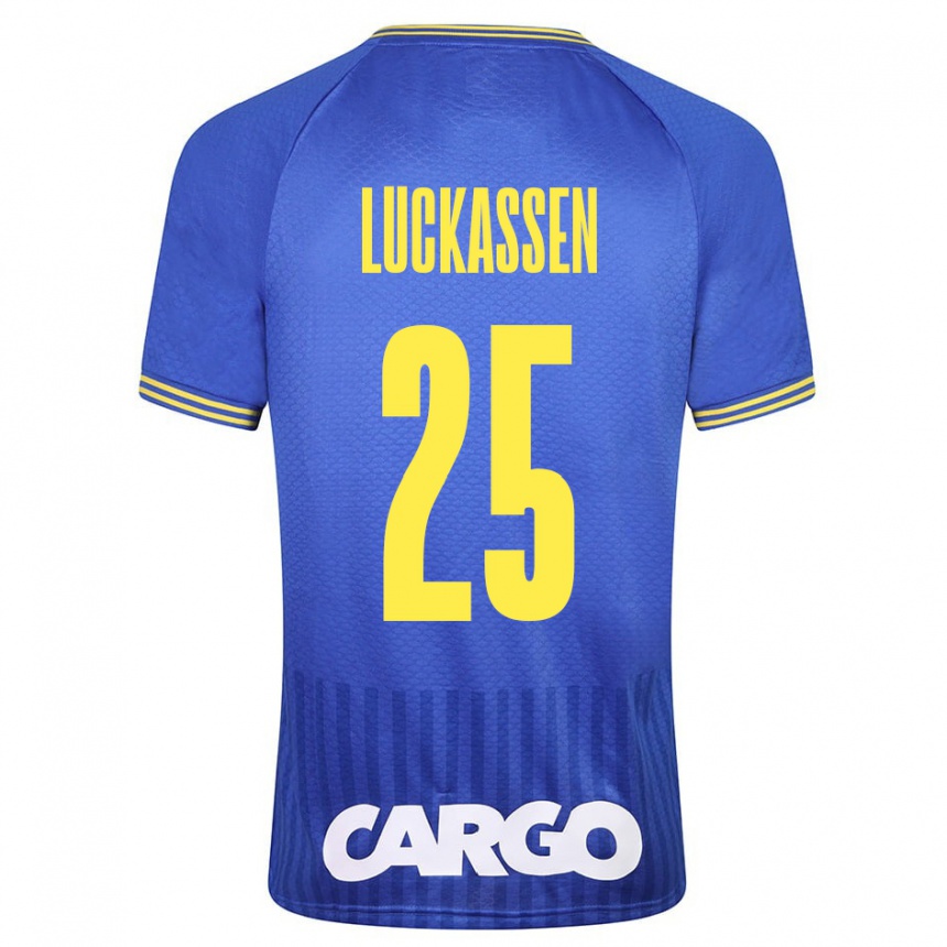 Moteriškas Derrick Luckassen #25 Mėlyna Išvykos Marškinėliai 2023/24 T-Shirt