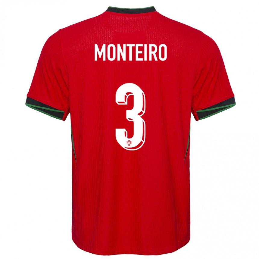 Vaikiškas Portugalija Diogo Monteiro #3 Raudona Namų Marškinėliai 24-26 T-Shirt