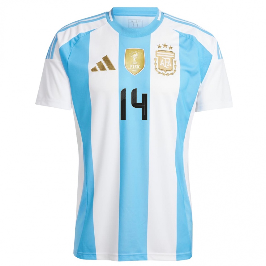 Vaikiškas Argentina Javier Mascherano #14 Balta Mėlyna Namų Marškinėliai 24-26 T-Shirt