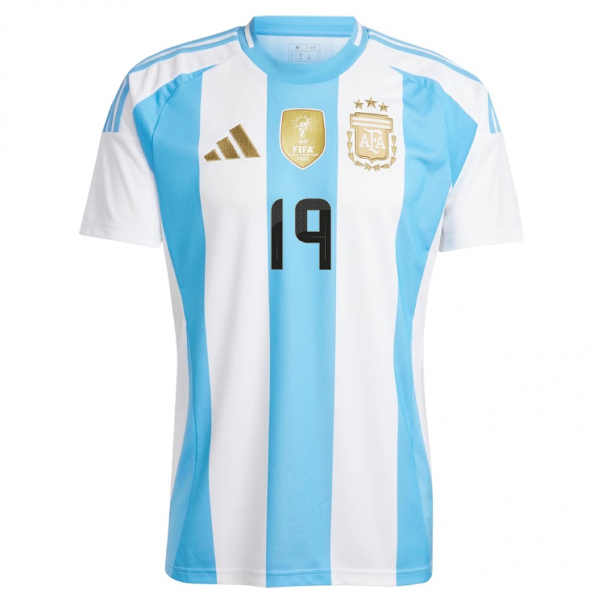 Vaikiškas Argentina Francisco Ortega #19 Balta Mėlyna Namų Marškinėliai 24-26 T-Shirt