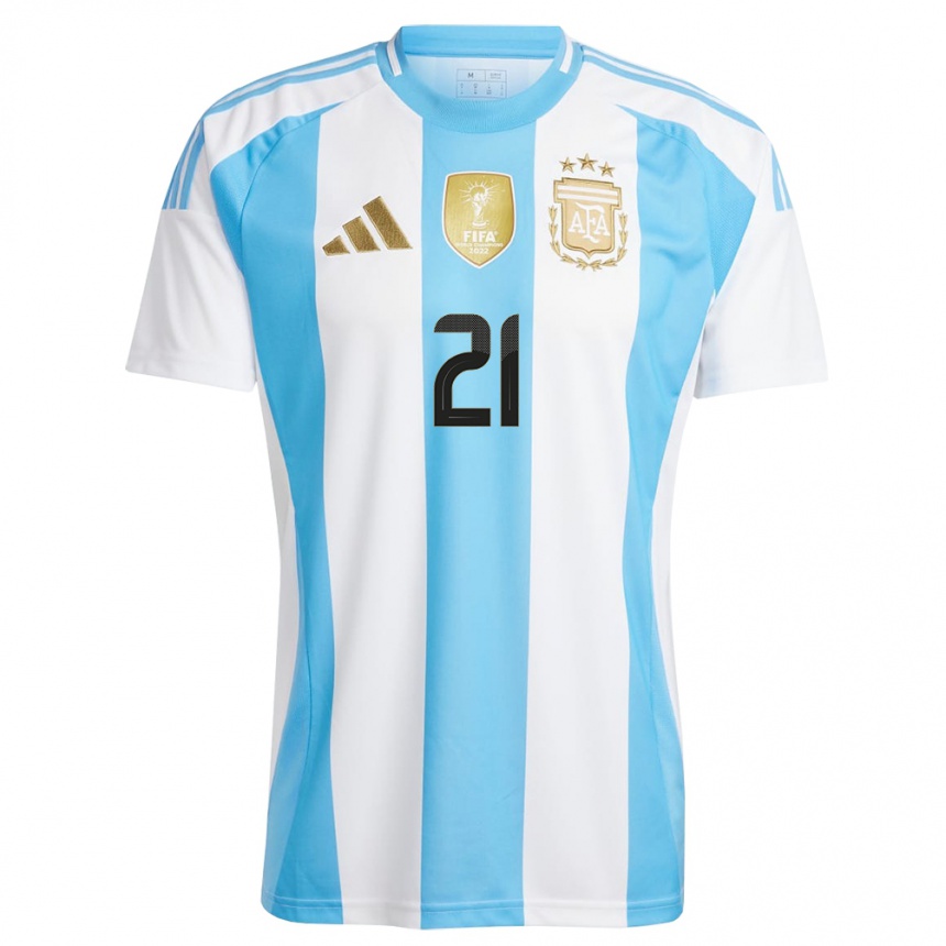 Vaikiškas Argentina Paulo Dybala #21 Balta Mėlyna Namų Marškinėliai 24-26 T-Shirt