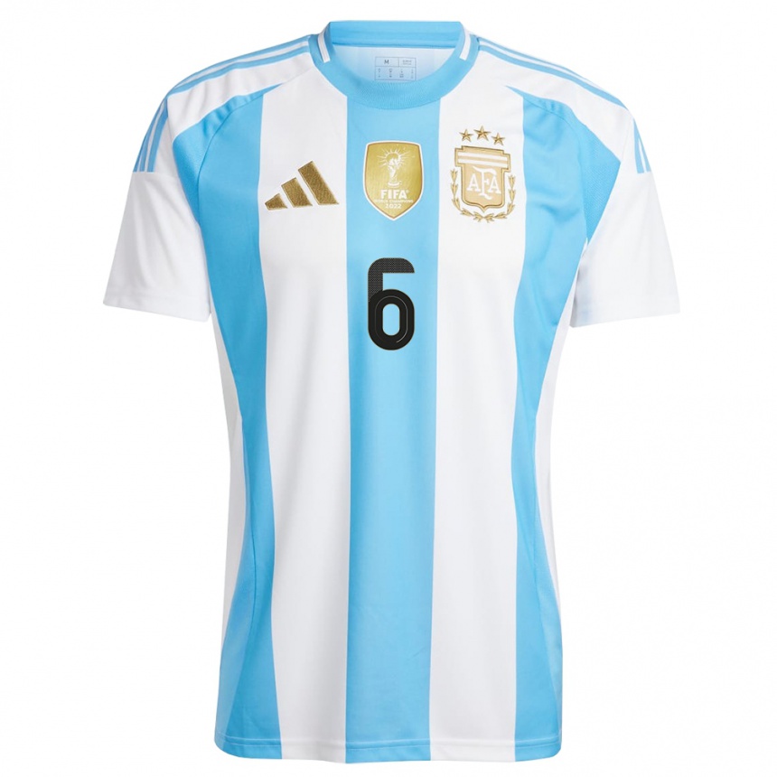 Vaikiškas Argentina German Pezzella #6 Balta Mėlyna Namų Marškinėliai 24-26 T-Shirt