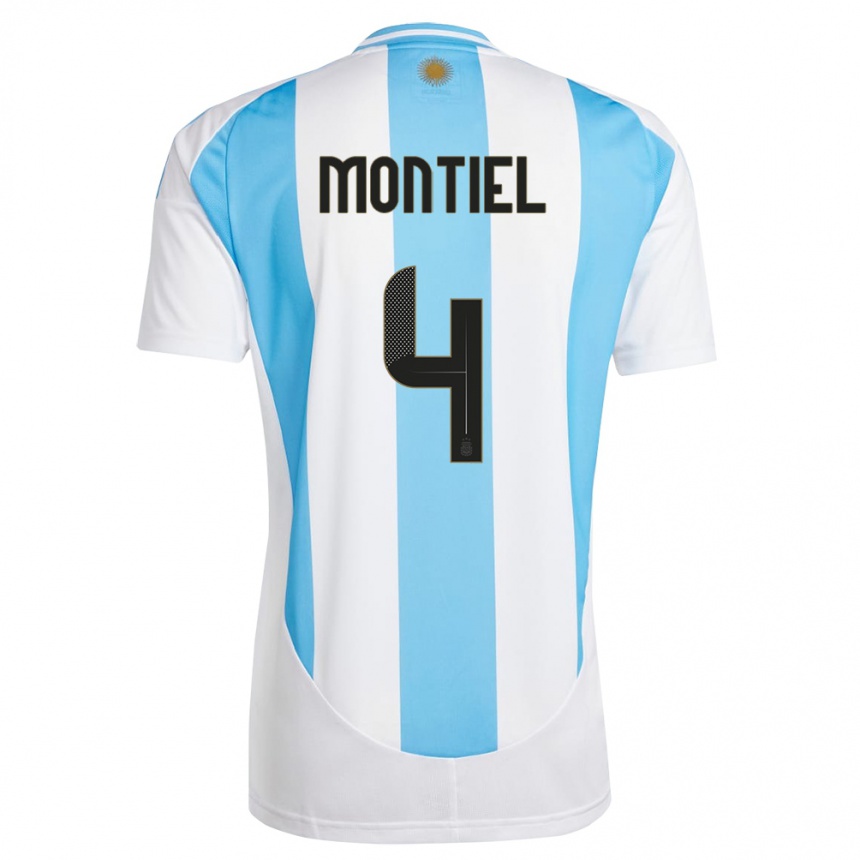 Vaikiškas Argentina Gonzalo Montiel #4 Balta Mėlyna Namų Marškinėliai 24-26 T-Shirt