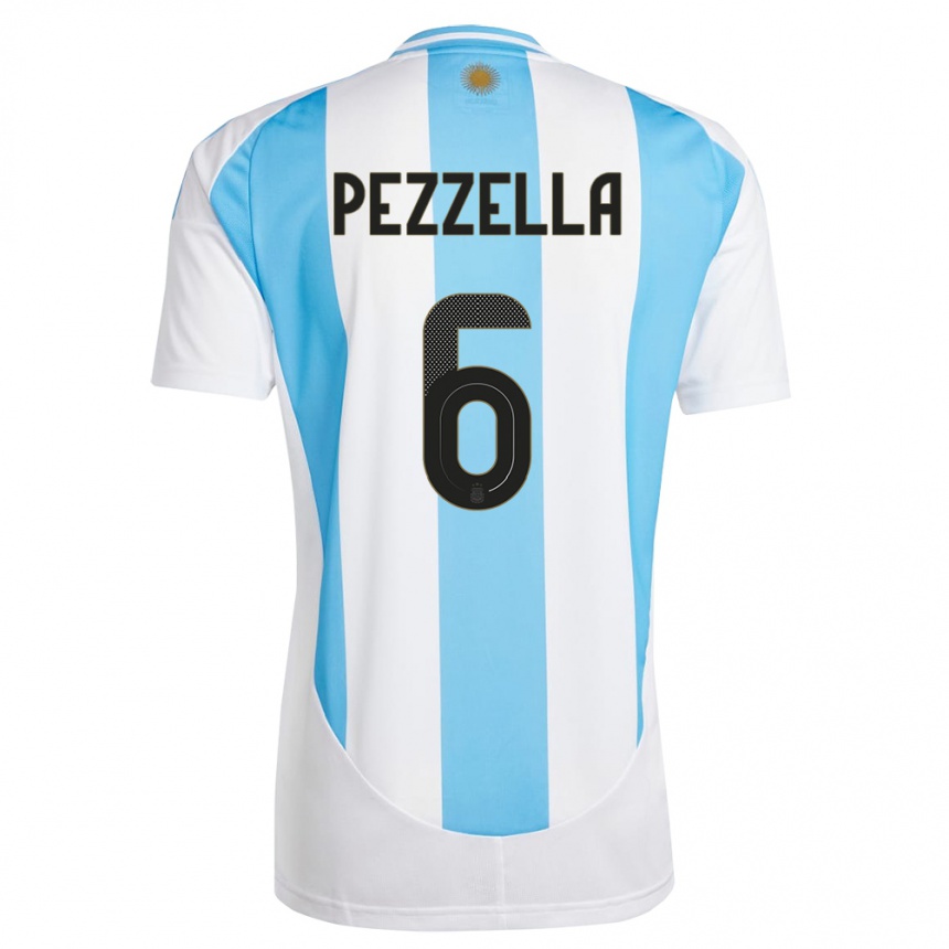 Vaikiškas Argentina German Pezzella #6 Balta Mėlyna Namų Marškinėliai 24-26 T-Shirt