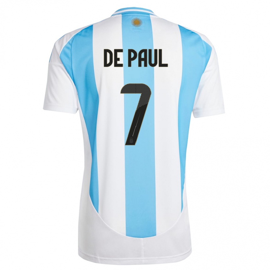 Vaikiškas Argentina Rodrigo De Paul #7 Balta Mėlyna Namų Marškinėliai 24-26 T-Shirt