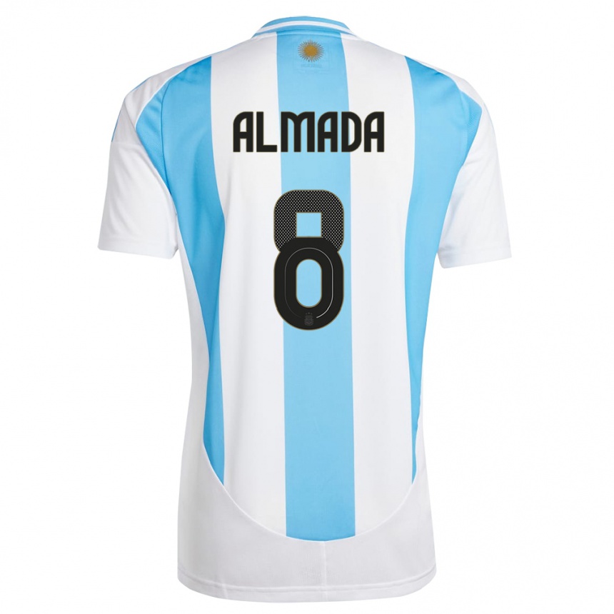 Vaikiškas Argentina Thiago Almada #8 Balta Mėlyna Namų Marškinėliai 24-26 T-Shirt