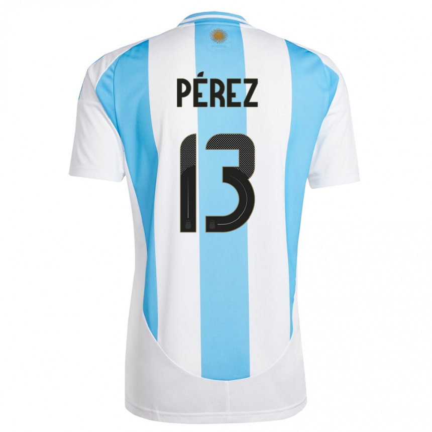 Vaikiškas Argentina Nehuen Perez #13 Balta Mėlyna Namų Marškinėliai 24-26 T-Shirt