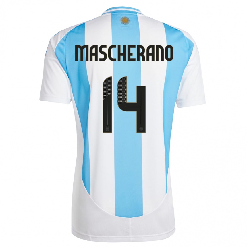 Vaikiškas Argentina Javier Mascherano #14 Balta Mėlyna Namų Marškinėliai 24-26 T-Shirt