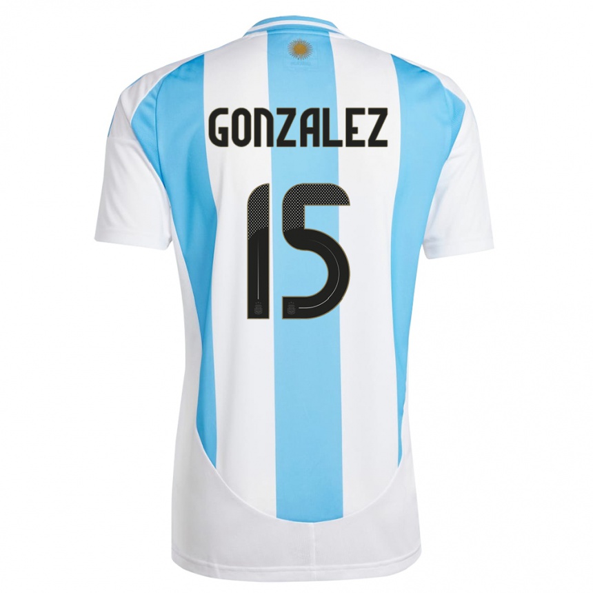 Vaikiškas Argentina Nicolas Gonzalez #15 Balta Mėlyna Namų Marškinėliai 24-26 T-Shirt