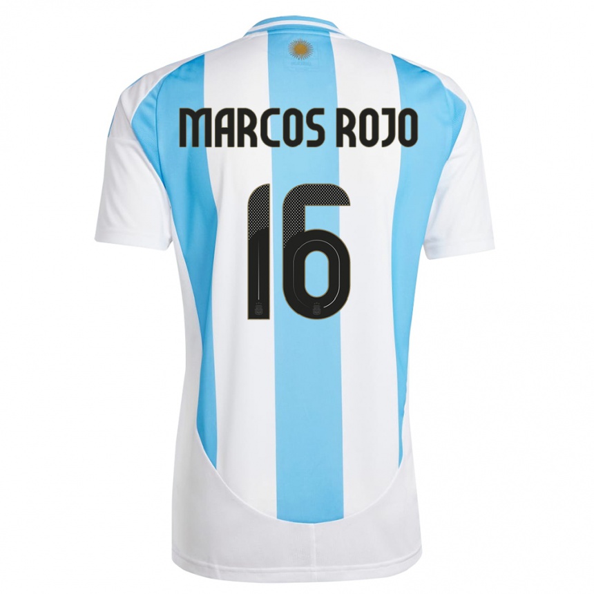 Vaikiškas Argentina Marcos Rojo #16 Balta Mėlyna Namų Marškinėliai 24-26 T-Shirt