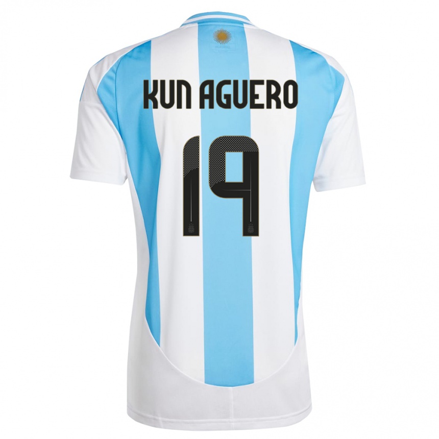 Vaikiškas Argentina Sergio Aguero #19 Balta Mėlyna Namų Marškinėliai 24-26 T-Shirt