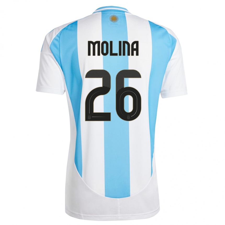 Vaikiškas Argentina Nahuel Molina #26 Balta Mėlyna Namų Marškinėliai 24-26 T-Shirt