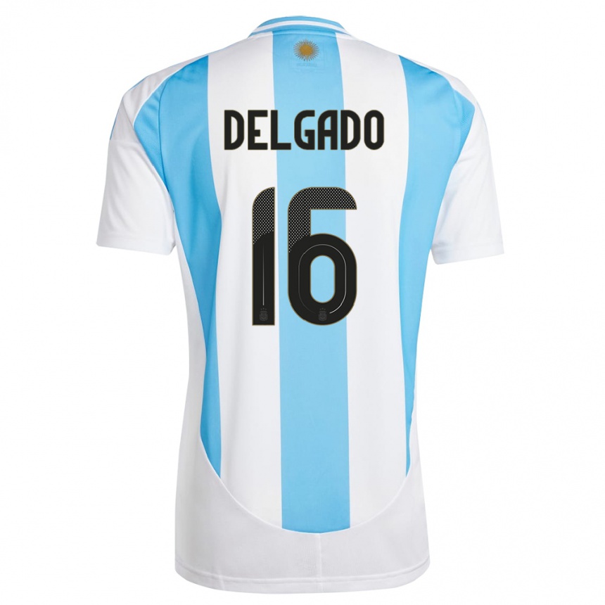 Vaikiškas Argentina Marina Delgado #16 Balta Mėlyna Namų Marškinėliai 24-26 T-Shirt