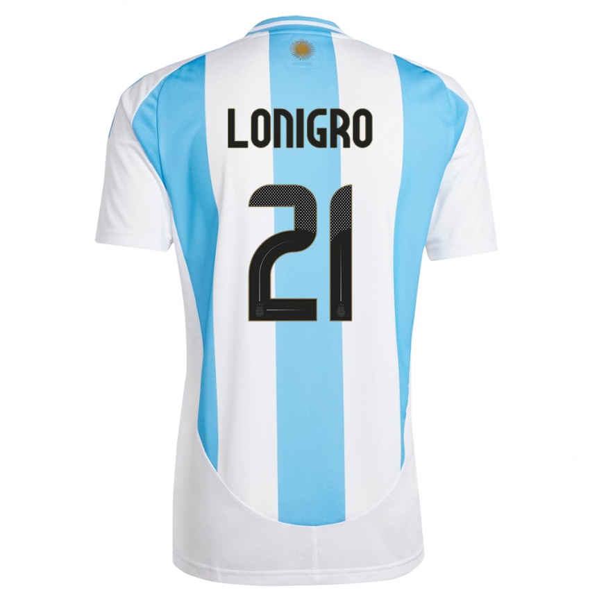 Vaikiškas Argentina Erica Lonigro #21 Balta Mėlyna Namų Marškinėliai 24-26 T-Shirt