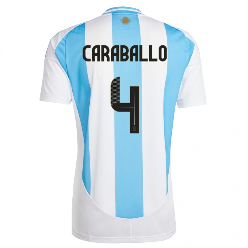 Vaikiškas Argentina Brian Caraballo #4 Balta Mėlyna Namų Marškinėliai 24-26 T-Shirt