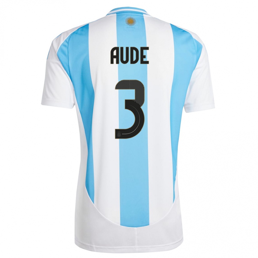 Vaikiškas Argentina Julian Aude #3 Balta Mėlyna Namų Marškinėliai 24-26 T-Shirt