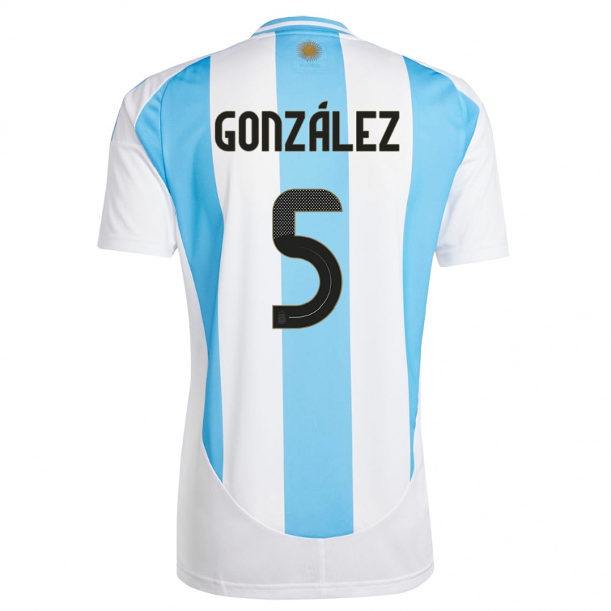 Vaikiškas Argentina Maximiliano Gonzalez #5 Balta Mėlyna Namų Marškinėliai 24-26 T-Shirt