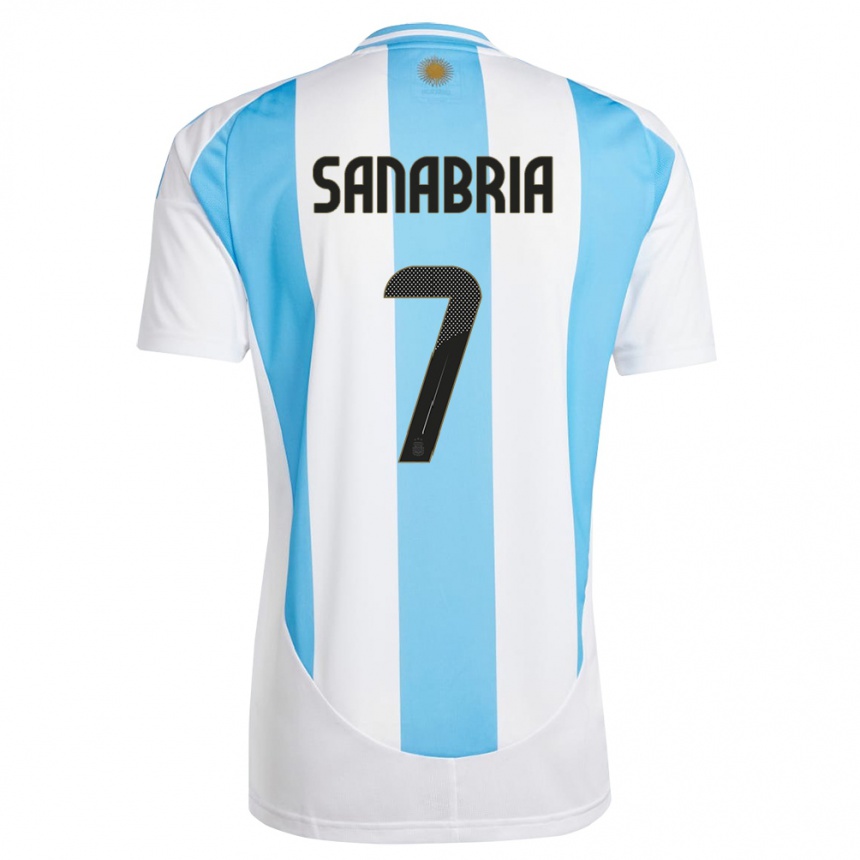 Vaikiškas Argentina Mateo Sanabria #7 Balta Mėlyna Namų Marškinėliai 24-26 T-Shirt